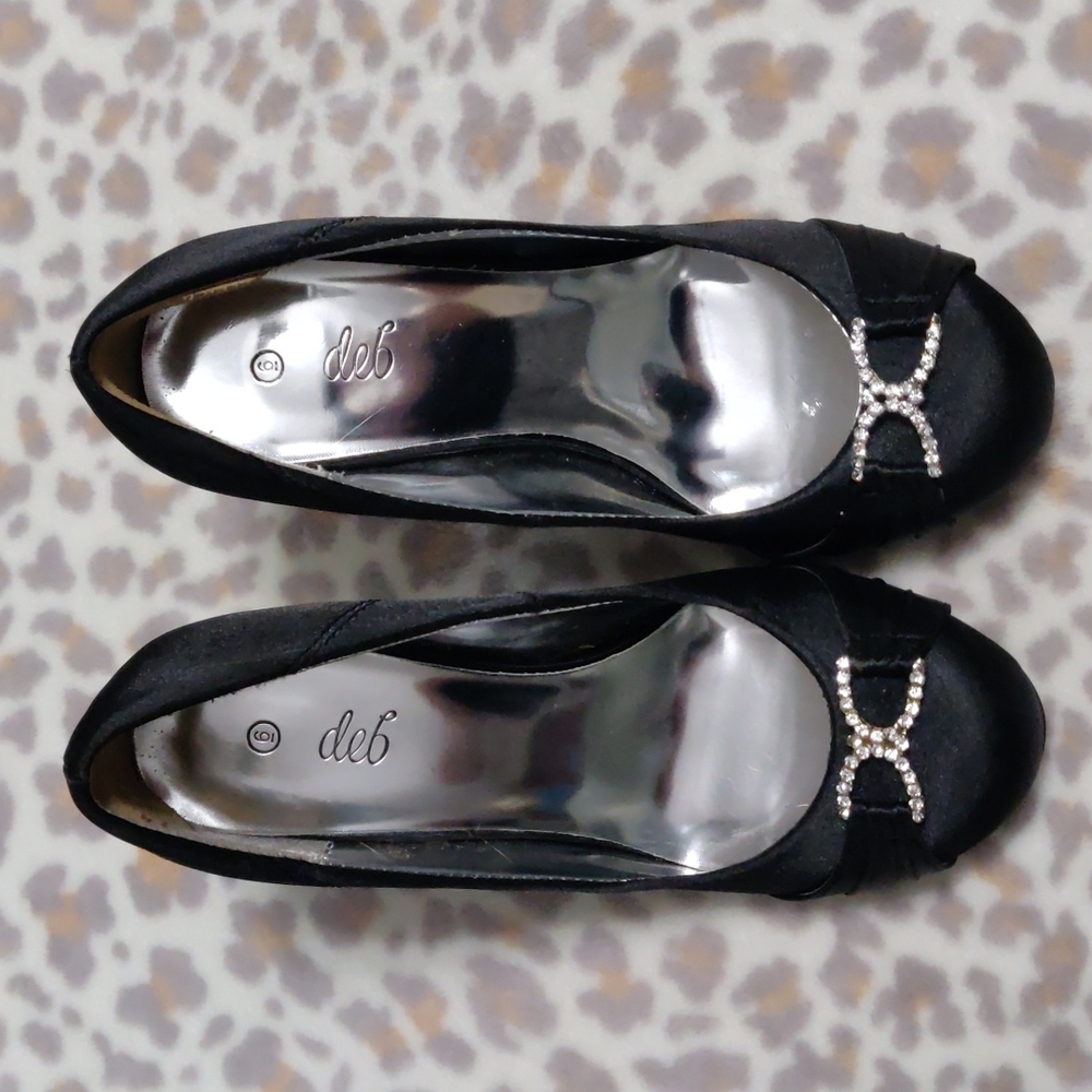 Deb rhinestone black satin heels